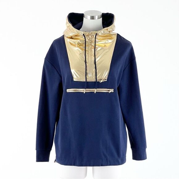 J.Crew Navy Blue Pullover Hoodie Anorak + Metallic Gold Hood - Picture 3 of 12
